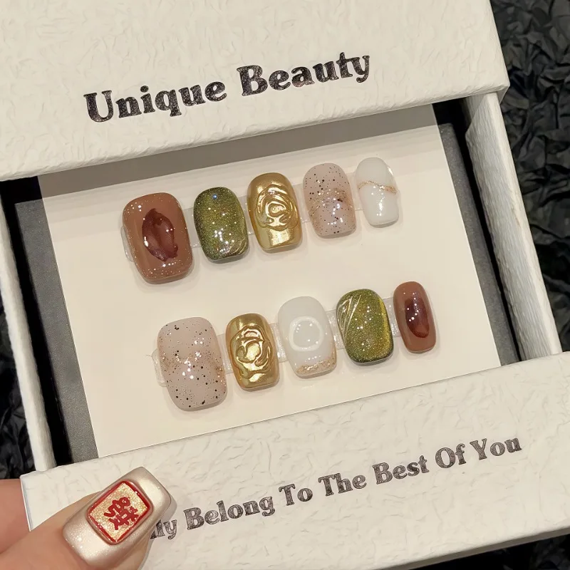 

Handmade Nail Tips Self-adhesive Fake Nails with Glue Short Nails Press Ons for Girls Artificial Fingernails with Box and Tools