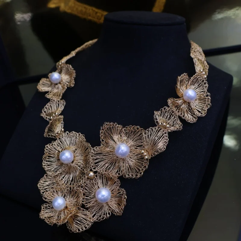 

SGARIT Super Natural Fresh Water Pearl Necklace 14K Gold Filled Handmade Gold Choker Collarbone Chain Women Engagement Jewelry