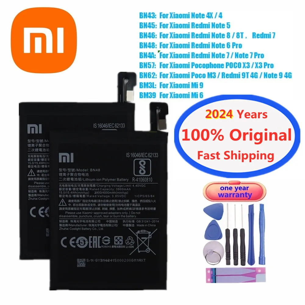 

2024 Years Xiao Mi Original Battery For Xiaomi Redmi Note 5 8 8T 9T 6 7 Pro Note 4X 4 9 Mi6 Mi9 Pocophone Poco M3 X3 Pro Bateria