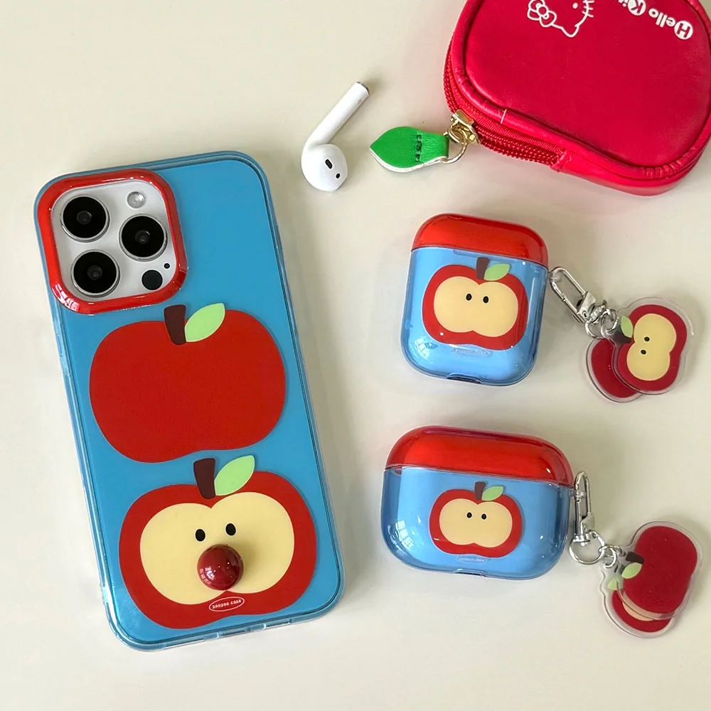 Étui AirPods 2 3 4 Pro 2, boîtier de chargement pour écouteurs Bluetooth, mignon, Apple, Transparent, bleu, souple, avec pendentif