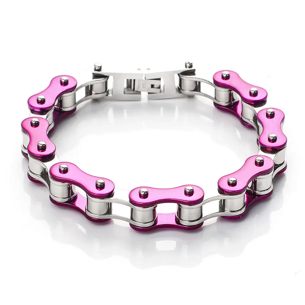 

Mens Jewelry Purple Biker Bicycle Motorcycle Chain Link Bracelets For Men/Women Punk Stainless Steel Bracelets Holiday Gifts