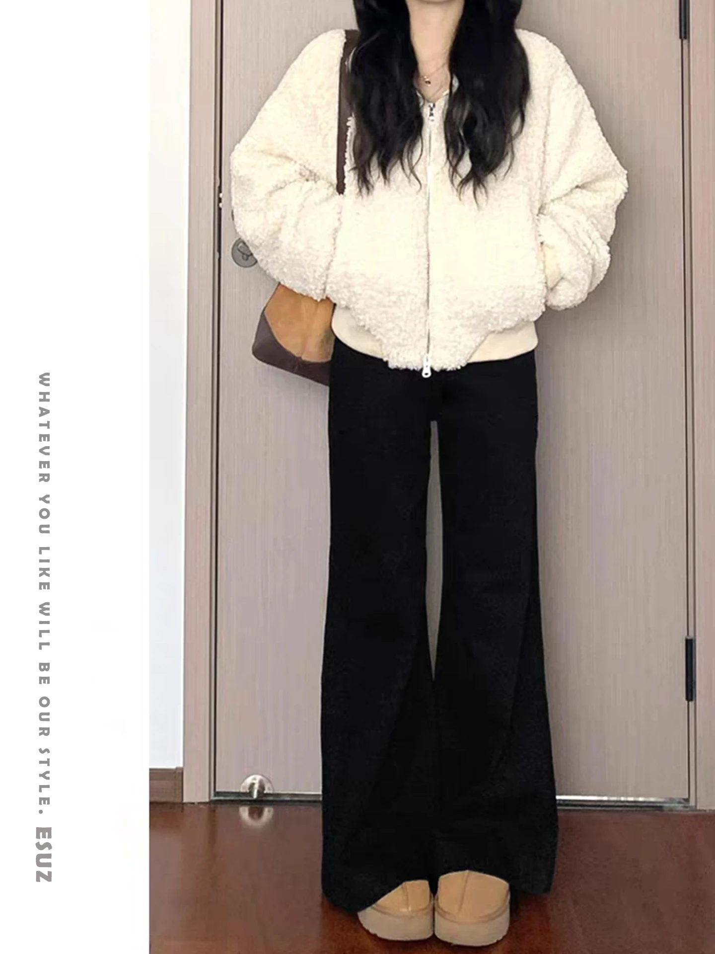 

Offcat High Waist Flared Jeans Women's Fleece Lined Loose Slimming Bootcut Pants Casual Cotton Stretch Denim Black Winter New