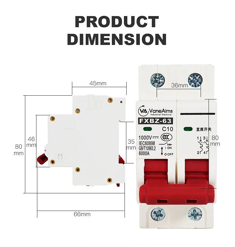 2p DC 1000V Solar leistungs schalter 6a 10a 20a 25a 32a 40a 50a 63a DC1000V PV MCB Din Rail Batteriesc halter für Photovoltaik anlage – Detail 9