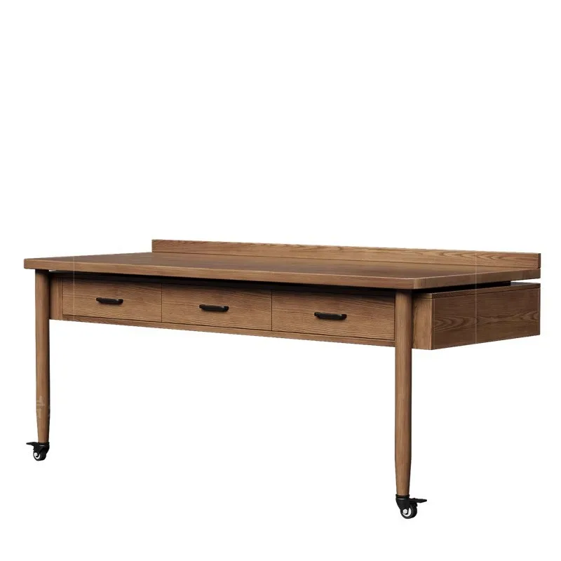 Solid wood push-pull desktop with pulley desk single with drawers study table