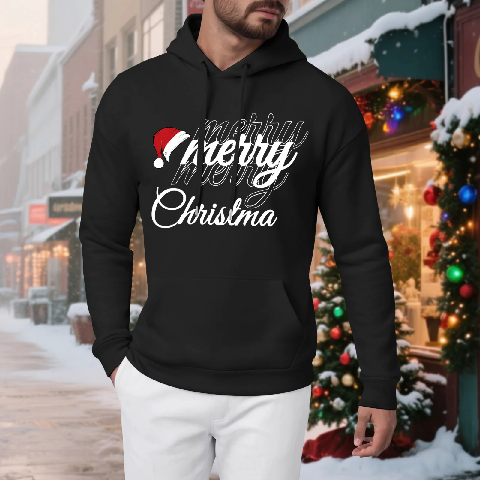 

Autumn Winter Christmas Elements Men's Hoodie 3D Merry Christmas Letter Print Sweatshirts New Street Daily Hip Hop Men Clothing