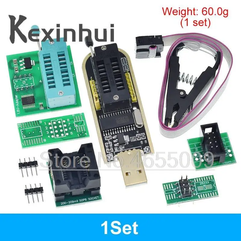 CH341A 24 25 Series EEPROM Flash BIOS USB Programmer Module + SOIC8 SOP8 Test Clip + 1.8V adapter + SOIC8 adapter DIY KIT