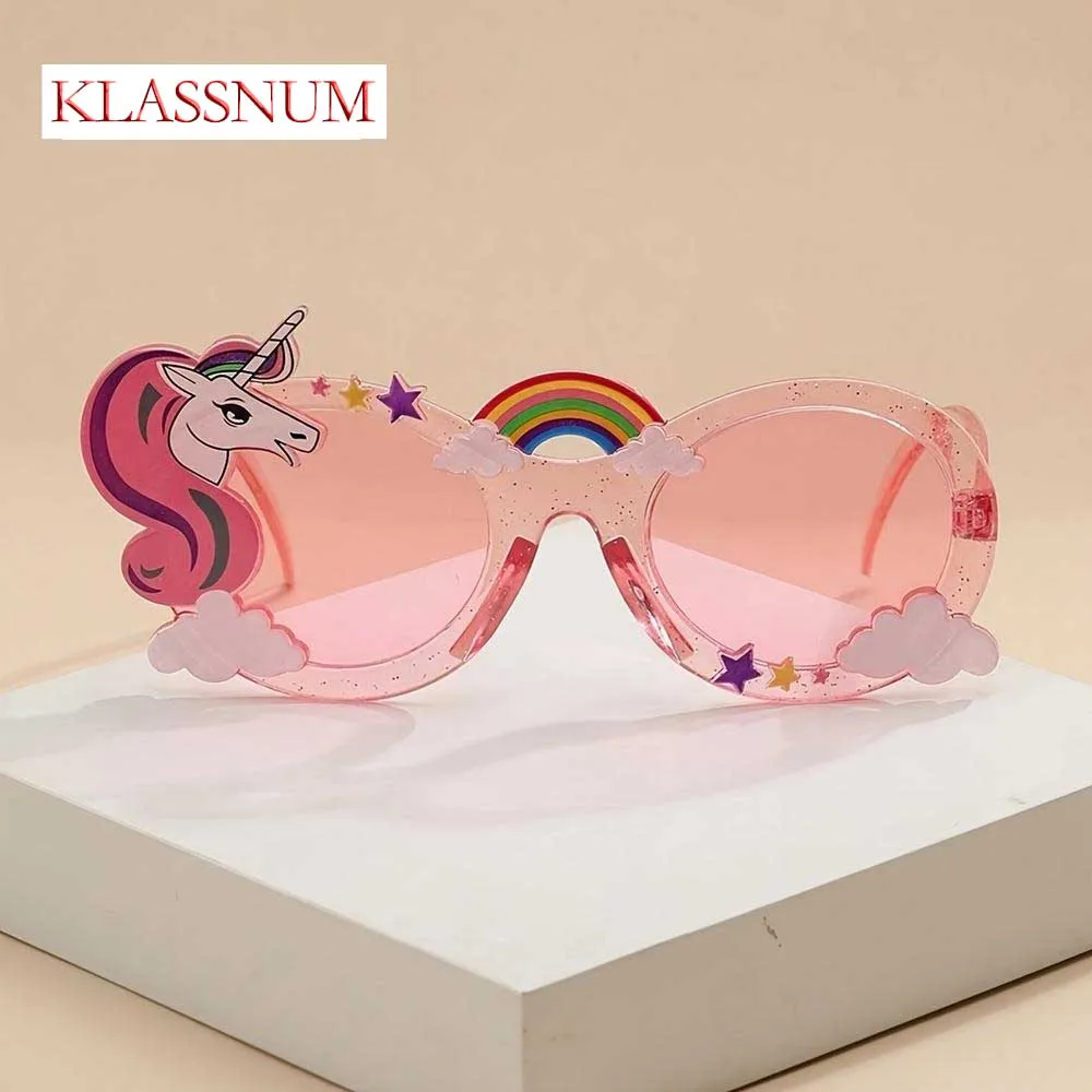 KLASSNUM Cartoon Unicorn Rainbow Party  Sunglasses Kids Boys Girls Cute Decorate Sun Glasses For Birthday Party for Events