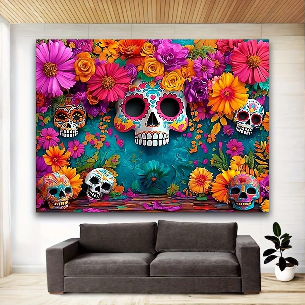 Tag der Toten Party Hintergrund Mexikanische Fiesta Zucker Schädel Blumen Fotografie Hintergrund Dia DE Los Muertos Party Supplies – Detail 2