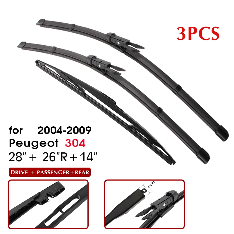 BROSHOO Wiper Front & Rear Wiper Blades Set For Peugeot 307 2004 2005 2006 2007 2008 2009 Windshield Windscreen 28\