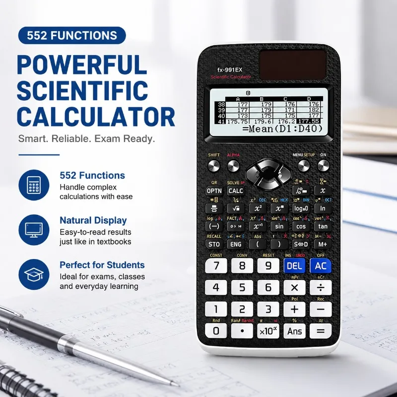 Calculadora Científica Multifuncional 991EX con 552 Funciones Integradas, Compatible con Números Complejos, Estadísticas, Matrices, Vectores