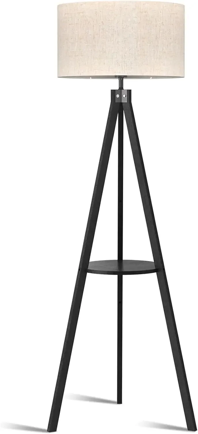 LEPOWER Tripod Floor Lamp, Mid Century Wood Standing Lamp, Modern Design Shelf Floor Lamp for Living Room, Bedroom, Office,