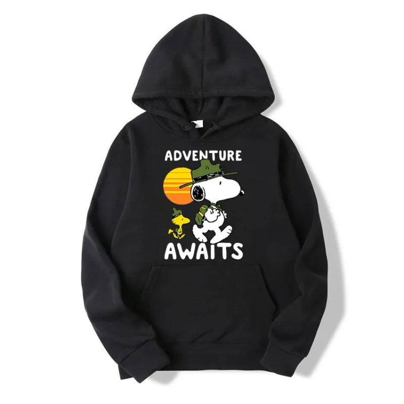 Snoopy Adventure Awaits Premium Fun Printed Men\'s Hoodie Cartoon Women Oversized Sweatshirt Tops Autumn Winter Couple Pullover