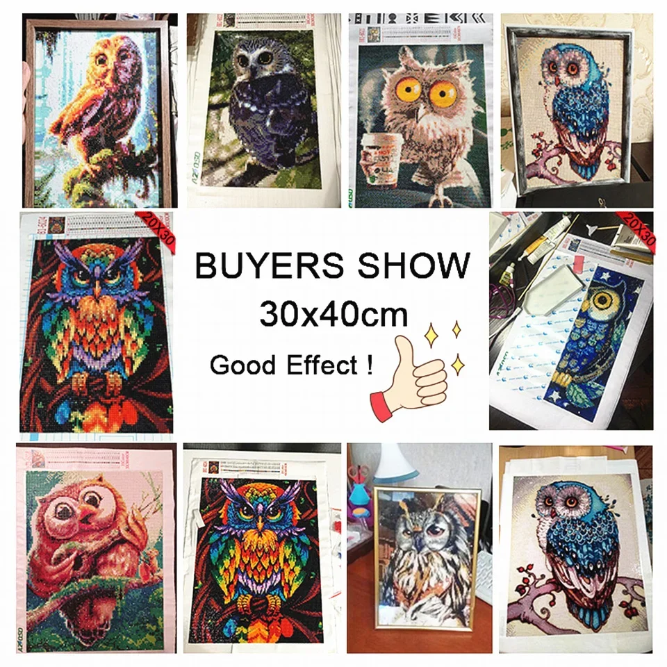 AZQSD 5D Diamond Owl Needlework DIY Full Sets - Animal Picture Rhinestones Home Decor