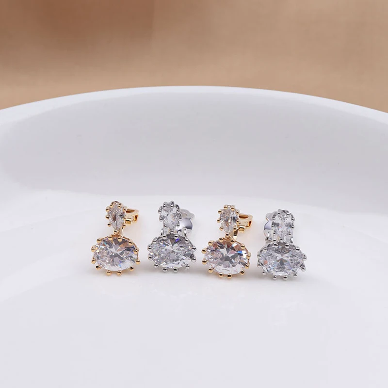 Korean Minimalist Fashion Shiny Zirconia Clip on Earrings Without Pierced Geometric Ear Clips for Women Wedding Party Jewelry