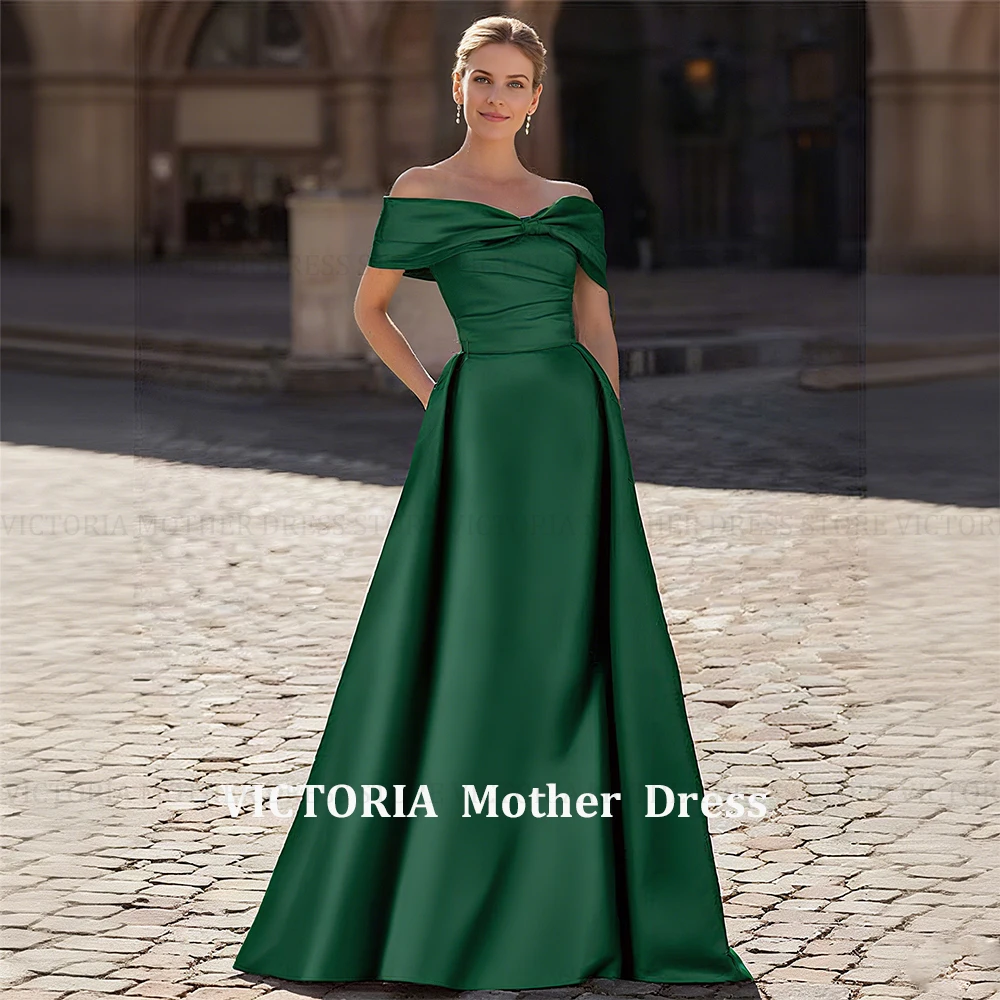 

VICTORIA Customized Simple Green Mother of the Bride Dress 2025 Satin A-Line V-Neck Long Wedding Guest Dress Party Evening Gowns