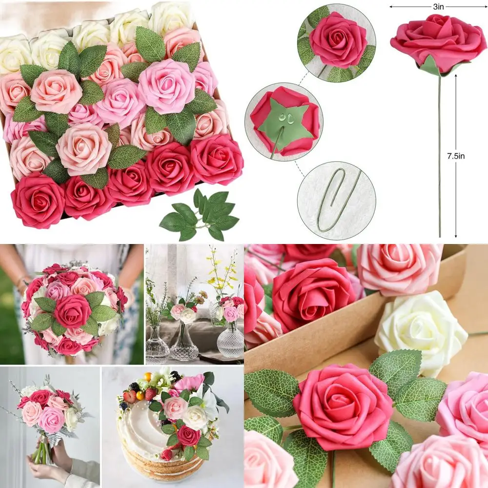 

100 искусственных красных роз с стеблями для свадеб, букетов своими руками, центральных композиций, вечеринок, Дня святого Валентина и украшения рождественской елки