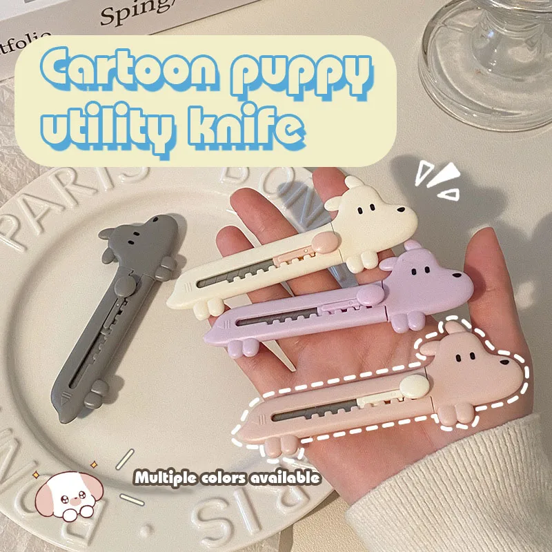 1pc Cartoon Cute Puppy Utility Knife Mini Small Unpacking Express Box Opening Knife Portable Cutting Handbook Paper Knife