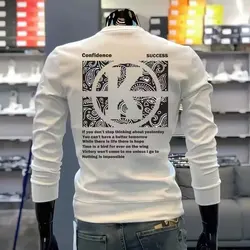 Autumn Men Cotton Sweatshirt Hoodies Trendy Graphic Long Sleeve T Shirts High Quality Streetwear White O-neck Tee Men Clothing