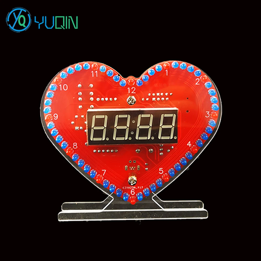 Heart-Shaped Rotating LED Digital Electronic Clock Temperature Display Multiple Function DIY Kit