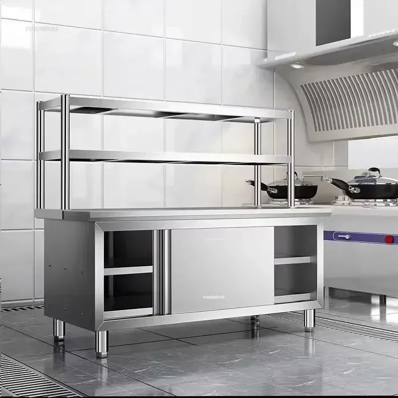 

Многофункциональный верстак из нержавеющей стали с раздвижной дверью, стальной кухонный шкаф для хранения вещей