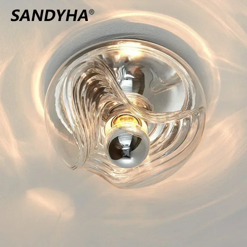 SANDYHA الحديثة الشمال الزجاج الشفاف قلادة ضوء الثريا الأنيقة لغرفة الطعام غرفة المعيشة غرفة نوم الممر LED الصغيرة