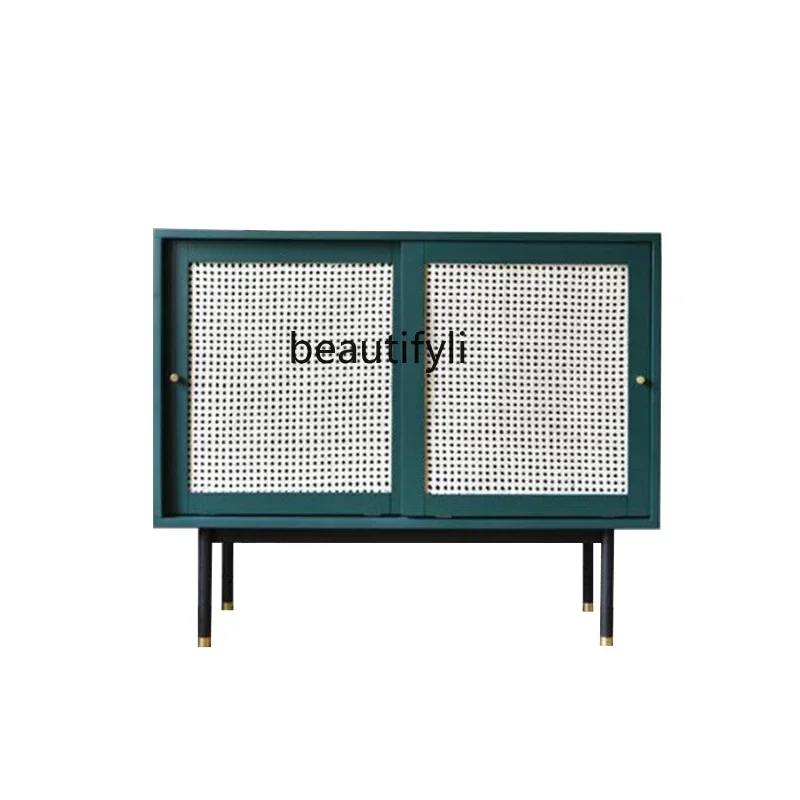 

LX37Nordic Living Room Tea Cabinet Sliding Door Rattan Storage Cabinet Solid Wood Sideboard Light Luxury Modern LockerSSS