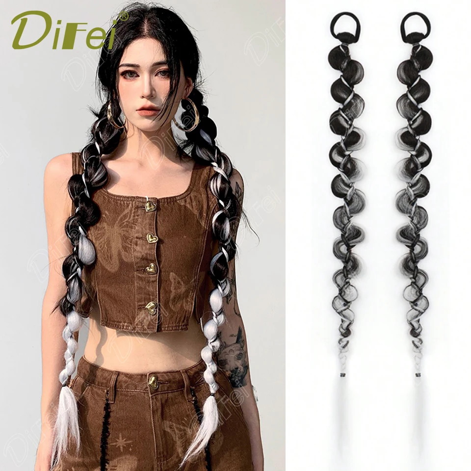 

DIFEI Synthetic Highlight Dyed Braid Wig for Women Rubber Band Style Boxer Bubble Braid Suitable for Daily Holiday Wear