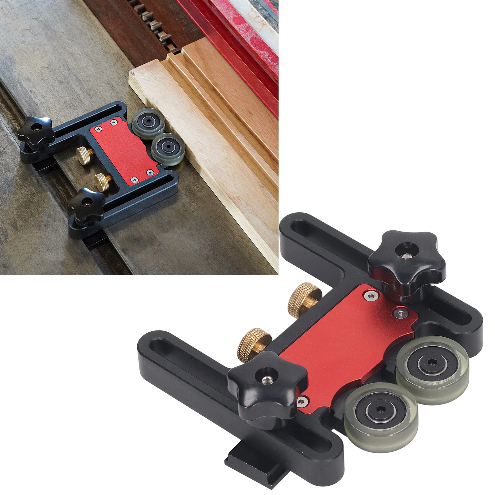 Table Saw Stock Roller Woodworking Double Wheel Sliding Feeding Guide Roller Feather Board Auxiliary Tool