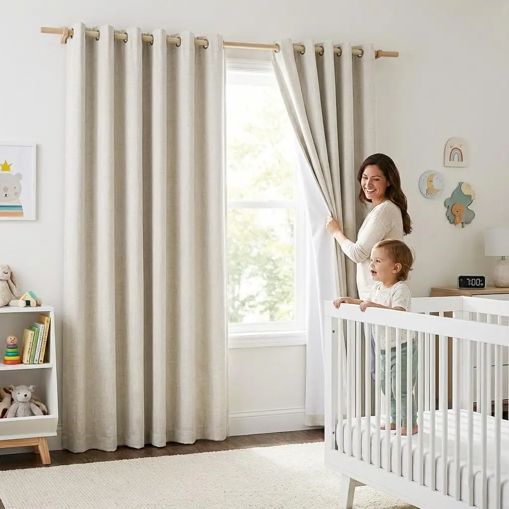 

Natural 100% Blackout Linen Curtains 84" Long Burgundy for Living Room, 2 Panels, Farmhouse Thick Thermal Insulated Drapes