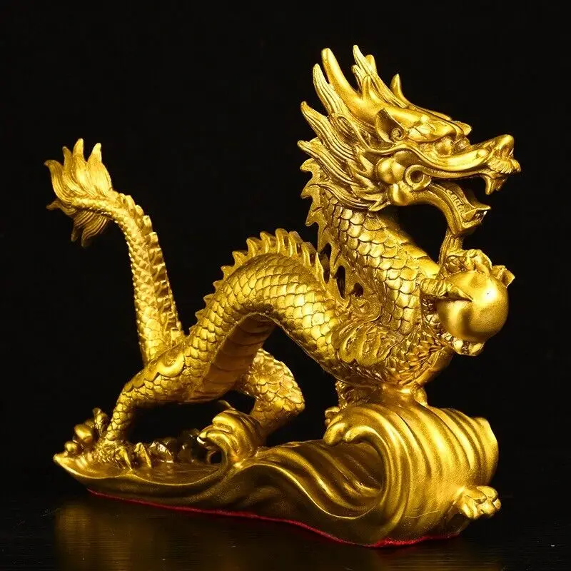 14'' brass sculpture chinese fengshui culture fortune wealth brass dragon statue