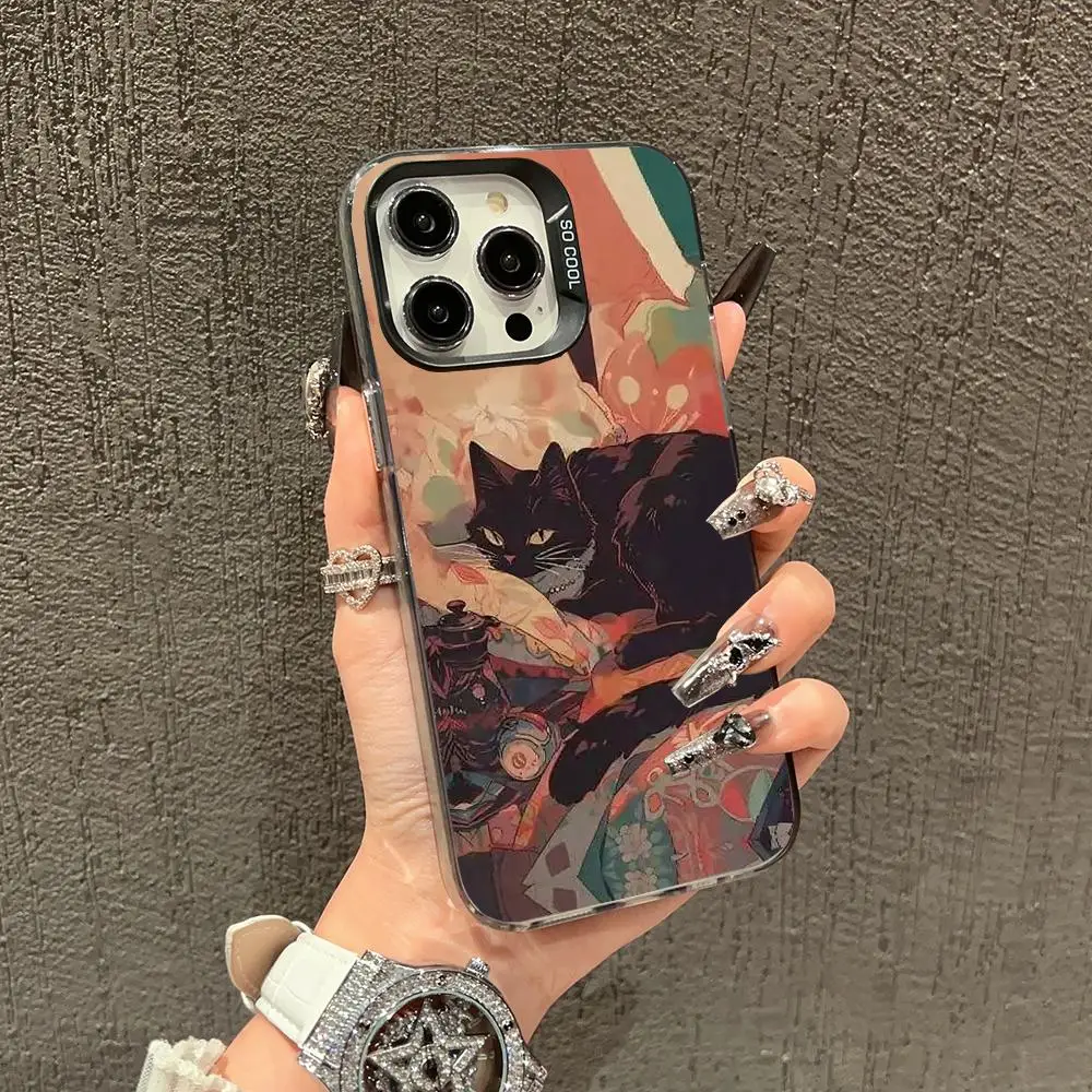 

Black cat case for iPhone17 16 15 14 13 12 11 Pro/ Max/Plus shock-proof rear cover anti-fingerprint