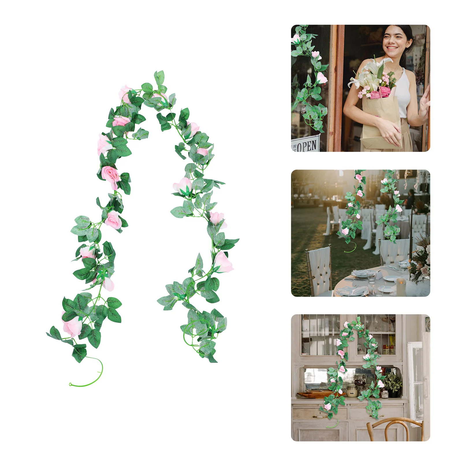 

1pc Simulated Rose Vine Artificial Flower Decor For Valentine Wedding Party Holiday Hanging Ornament Festive Home Decoration
