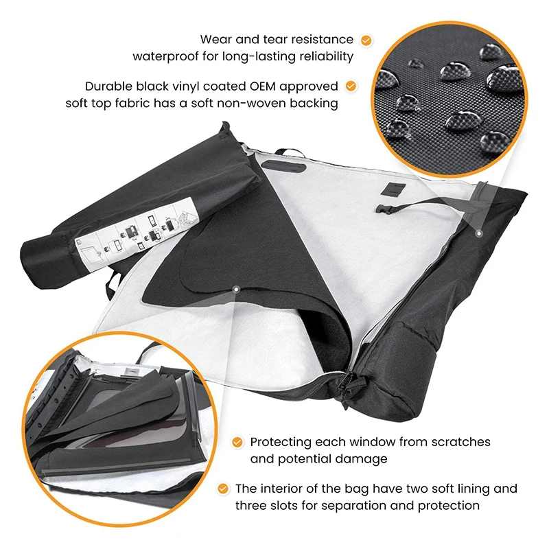 Soft Top Window Storage Bag For 2018-2021 Jeep Wrangler JL JLU Sports Sahara Freedom Rubicon Unlimited 68358392AC