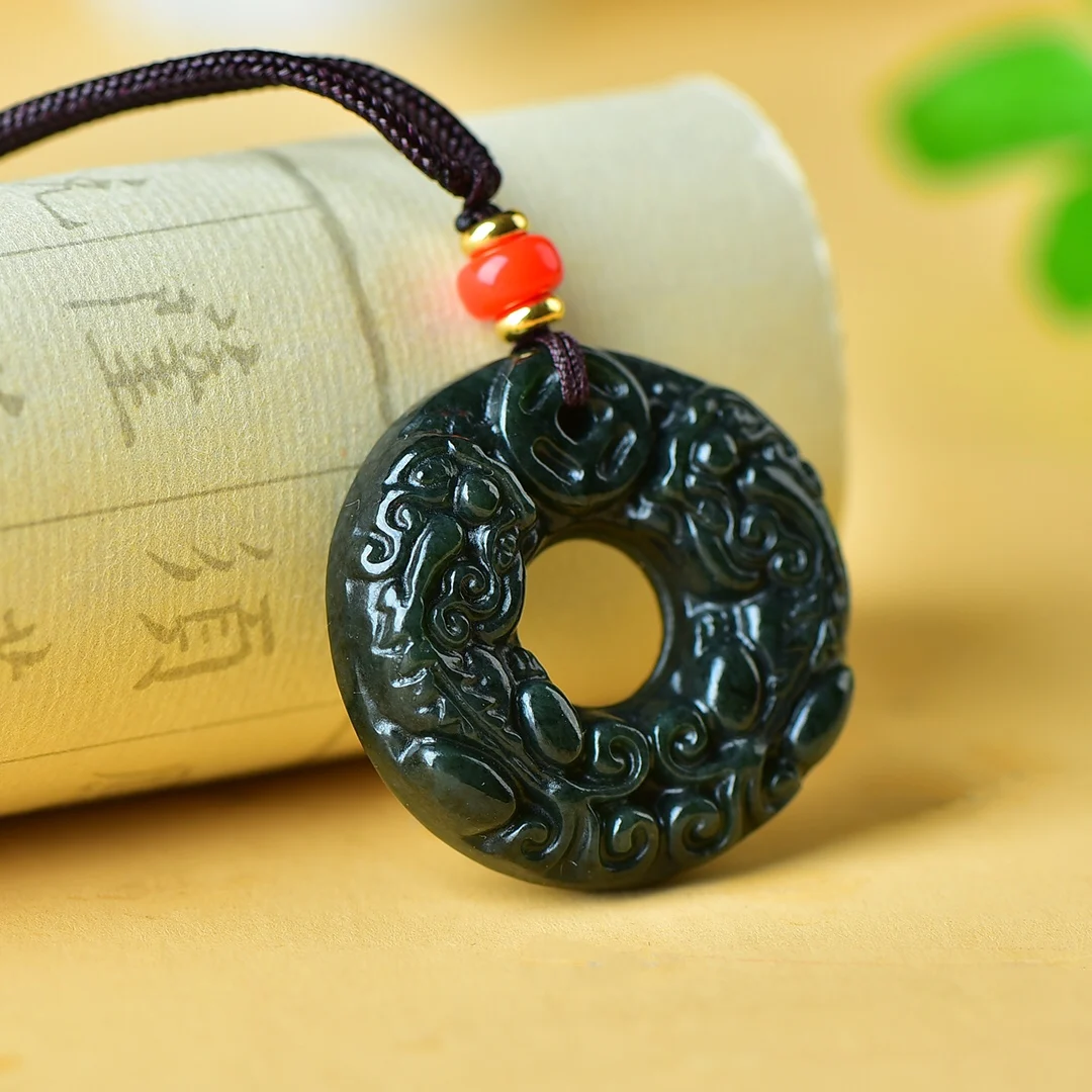 Natural Hetian Jade Double Pixiu Peace Buckle Pendant Necklace Hand Carved Feng Shui Lucky Amulet Unisex Jade Jewelry Gift
