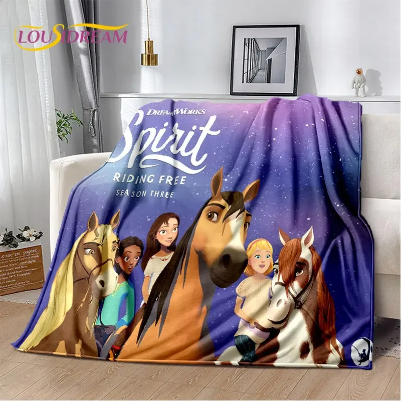 

Spirit Riding Free Horses Cartoon Soft Plush Flannel Throw Blanket for Living Room Bedroom Bed Sofa Picnic Use
