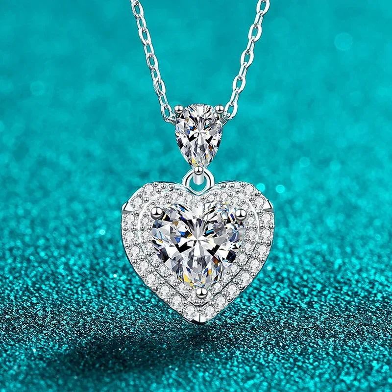 Elegant Heart Wrapped Moissanite Pendant Necklace 2.5CT Lab Diamond Platinum Pt950 Sweet Wedding Jewelry Gifts