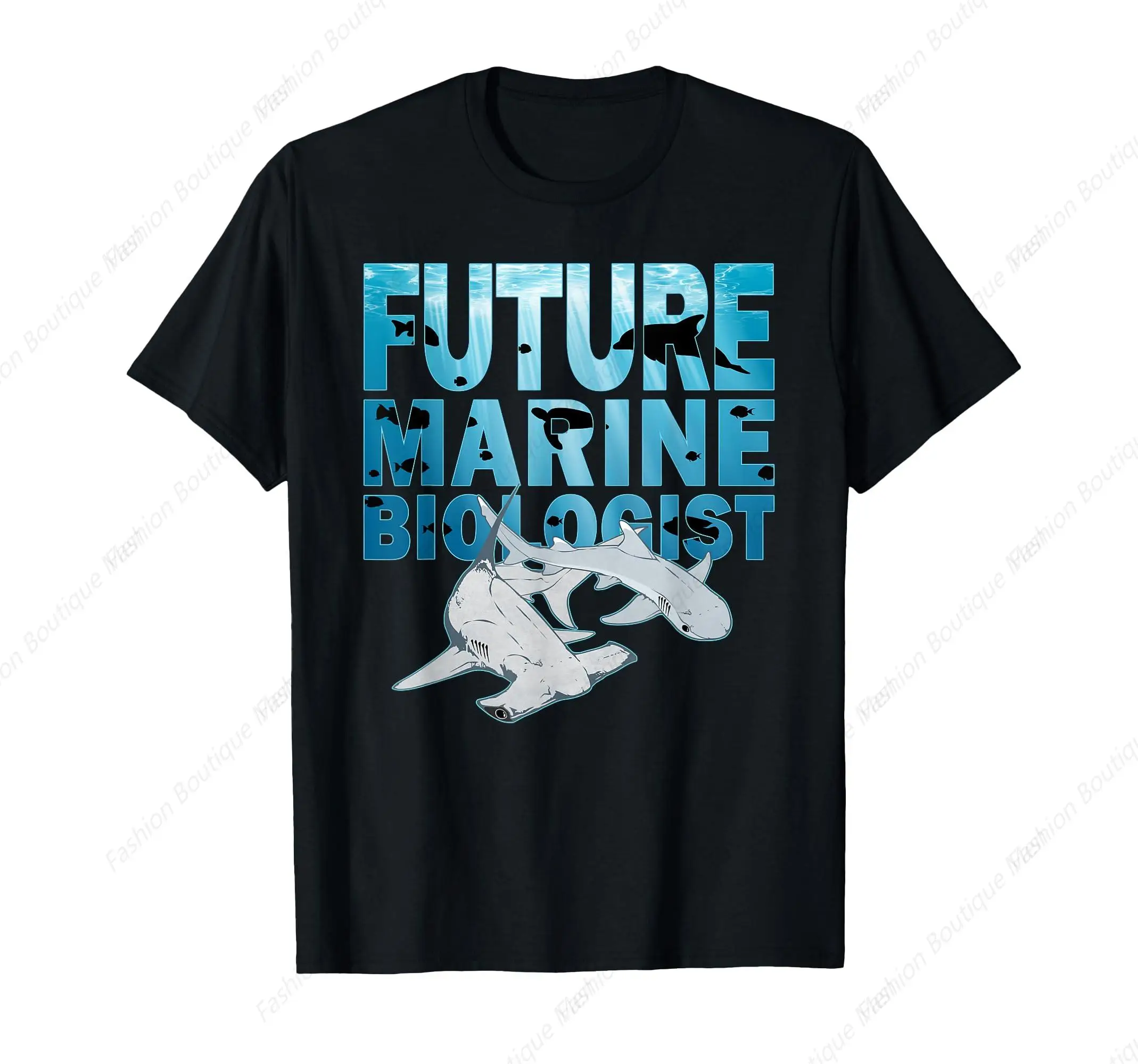 Retro Future Marine Biologist Hammerhead Shark T-Shirt Men Women Leisure Drop Pure Cotton Loose Couple Tee