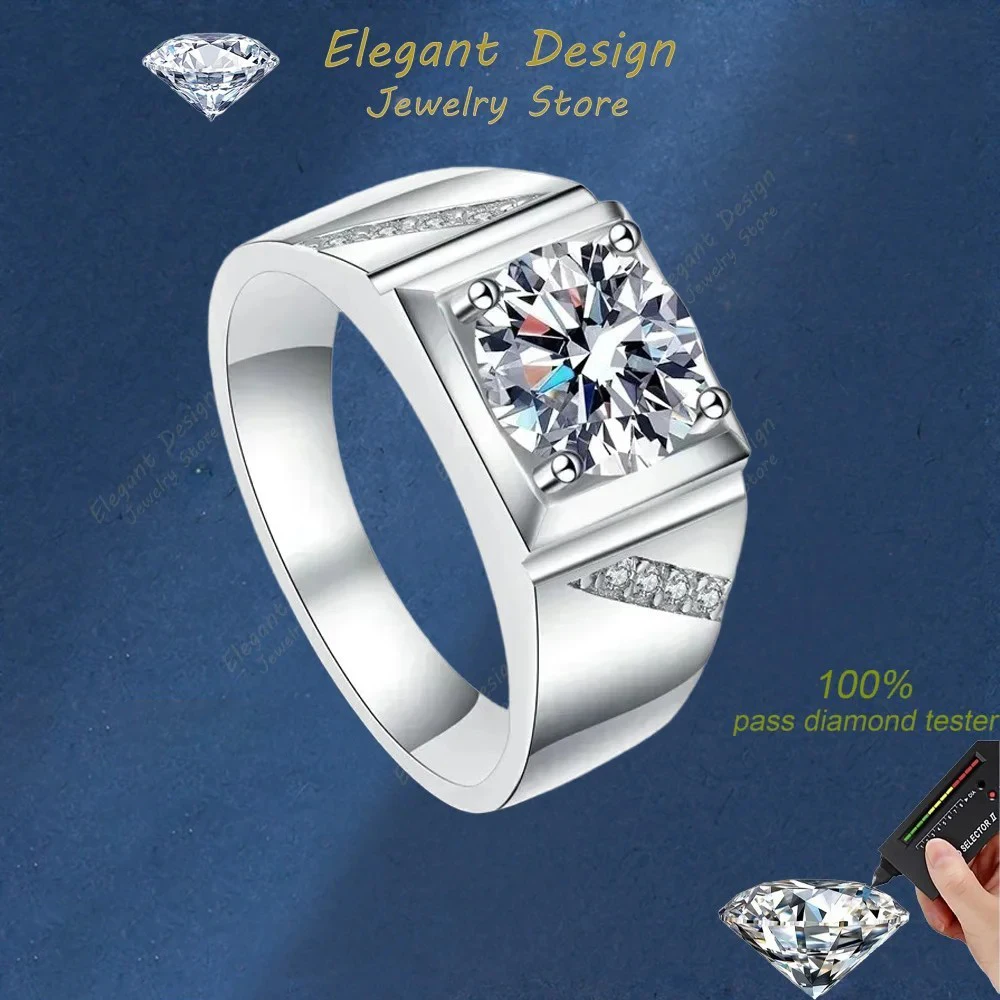 Elegant Design 1/2 Carat Moissanite Diamond Pronged ring Mens, PT950 Platinum Luxury Quality Daily Simple Ring Atmosphere Gift