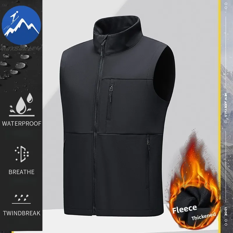 

Мужской жилет Maxbarley Softshell, зима 2025 года, зимнее флисовое водонепроницаемое пальто без рукавов, рабочий легкий жилет Techwear Gorpcore