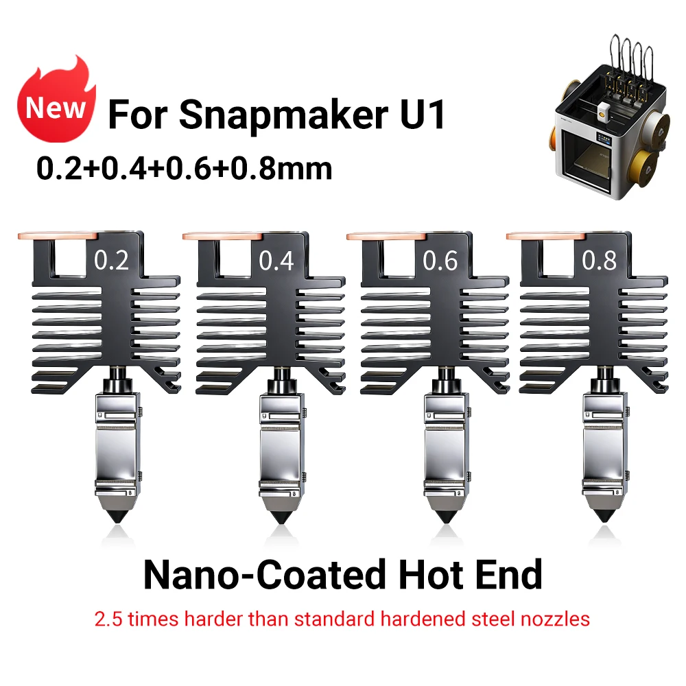 For Snapmaker U1 Fully Assembled Hotend Kits Integrated Hardened Steel Nozzle 0.2/0.4/0.6/0.8mm & White PTFE Tube 4.5*6mm 650mm
