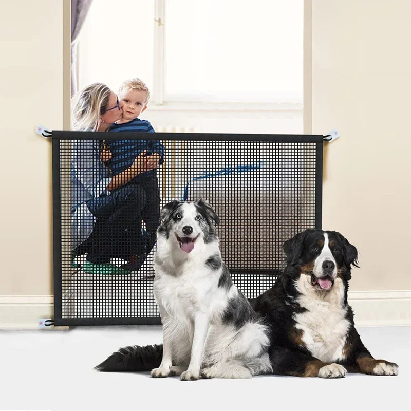 Pet Cat and Dog Barrier Fence Hook Pet Isolation Mesh Stair Door Folding Breathable Mesh Game Fence Pet Safety Fence