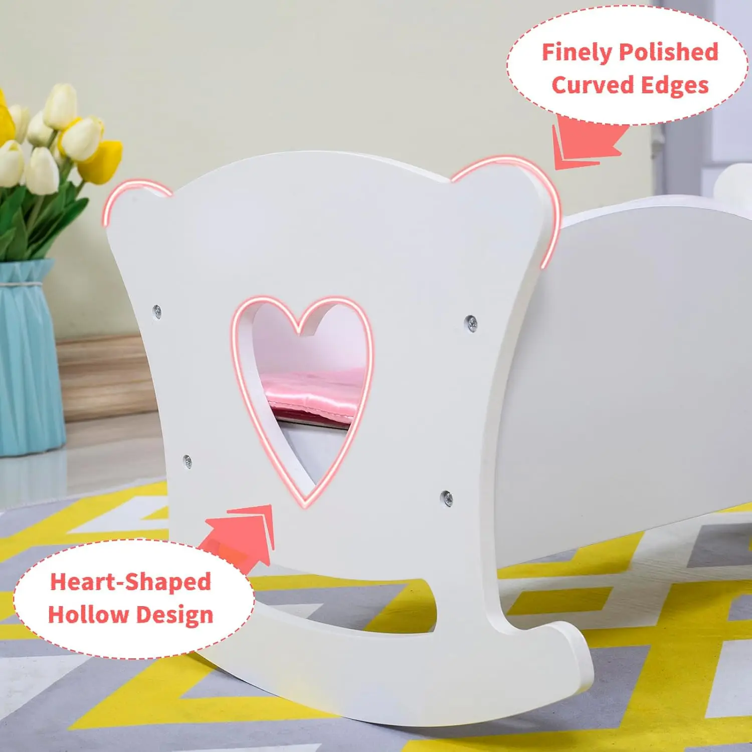 Berço de boneca branco, berço de balanço de madeira para cama de bonecas de 20 tamanhos/51cm com colchão e travesseiro-móveis de boneca melhor presente