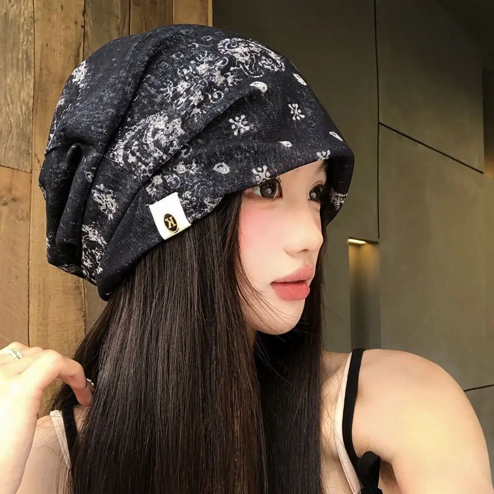 Bohemian Style Baggy Cap Large Head Circumference Keep Warm Beanies Cap Polyester Ethnic Style Pullover Hat for Women and Girl