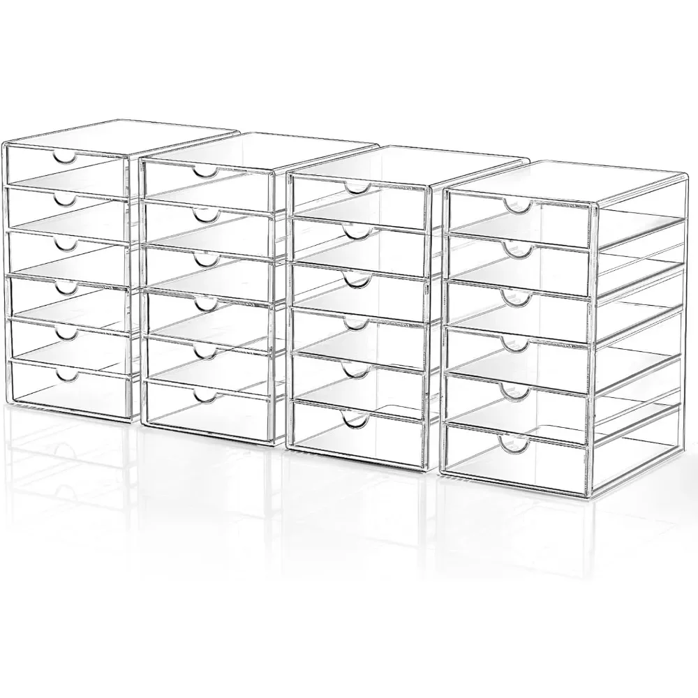

Makeup Drawer Storage Organizer with 24 Drawers, 4 Set Acrylic Office Desk Organization and Storage Drawer Organizer for Office