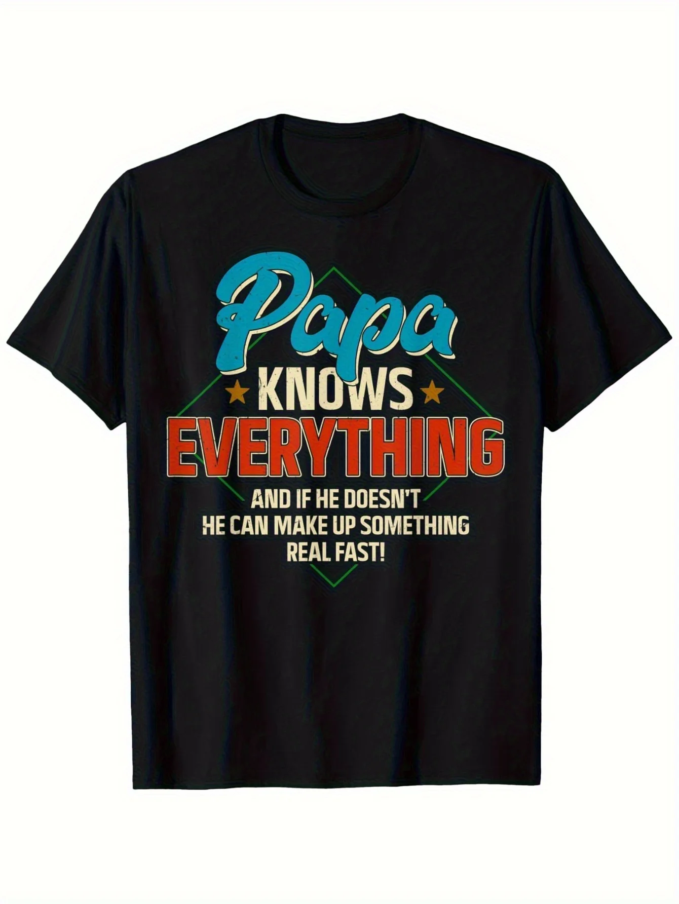 تي شيرت برسومات مضحكة للأب يعرف كل شيء - هدية عيد الأب العتيقة للأب أو الجد، تي شيرت قطني 100% ماص للرطوبة مع