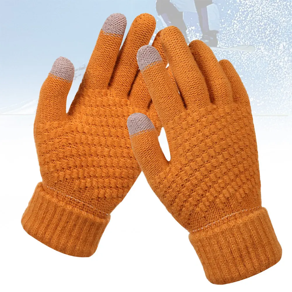 

2Pair Touch Screen Gloves Thick Knitted Warm Finger Gloves for Cold Weather Outdoor Activities Safe Comfortable Climbing Hiking