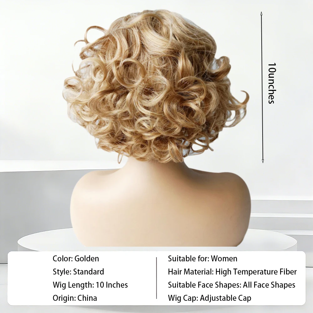 Short Curly Blonde Wig for White Women Natural Wave Synthetic Hair Middle Part Daily Wear Heat Resistant Fiber Vintage Bob Style