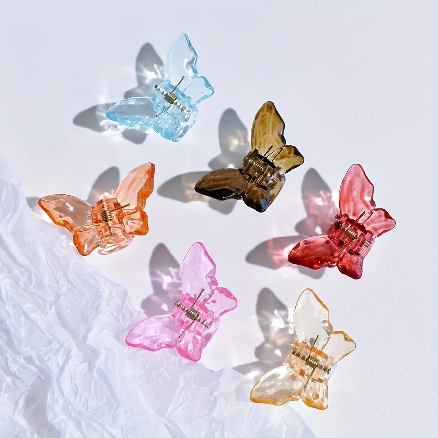 6pcs/set Multicolor Transparent butterfly Trumpet Hair Claw Hair Embellishment Small Hair Thin Hair Special Holiday Gift view 2