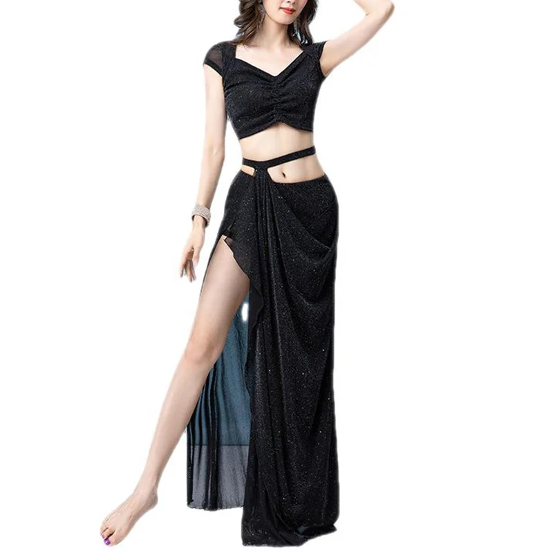 Frauen Bauchtanz orientalischen Top Split Rock Set Erwachsenen elegante Übungs kleidung Anzug Bauchtanz Bühnen performance Dance wear Outfit