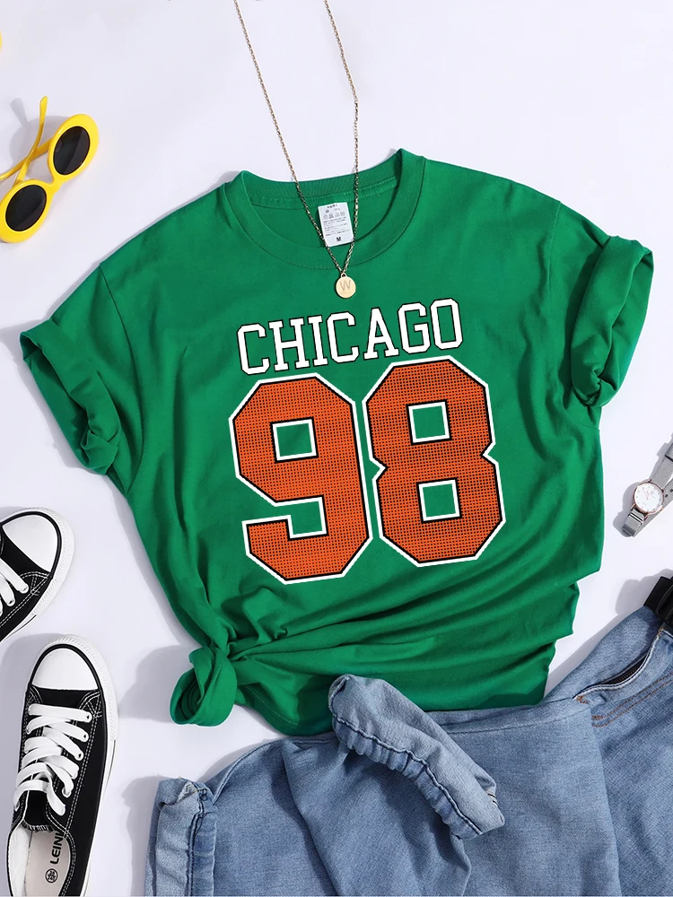 Chicago 98 Print Woman T-Shirt Vintage Fashion Individual Tshirt Niche Essential All Matchtee Shirt Trend Casual Soft Tshirts